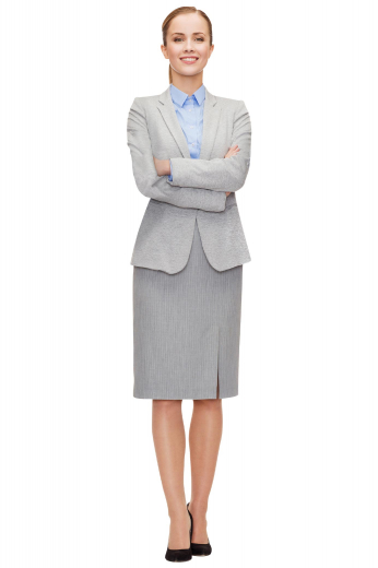 This women's skirt suit is sure to put a punch of personality and style back into your work wardrobe. Custom made with a single breasted button closure and a modest left panel slit, this suit is reminiscent of the classic Audrey Hepburn skirt suit. 