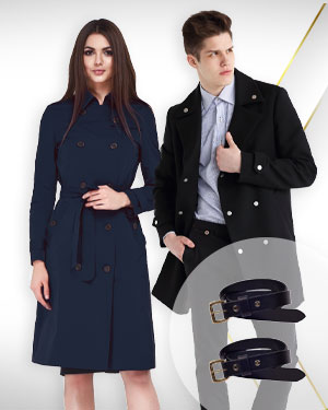 1 Mens Coat, 1 Womens Coat and 2 Belts  from Exclusive Collections
