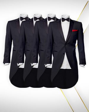 For the Bridegrooms Men - 4 Tails, 4 Vests, 4 Dinner Shirts and 3 Bowties - from the Classic Collections
