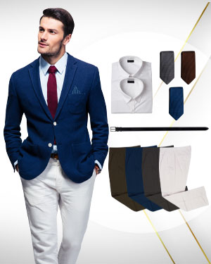Deluxe Summer Package - 1 Jacket, 4 Pairs of Pants, 2 Cotton Shirts and 1 Belt and 3 Neckties from our Deluxe Collections
