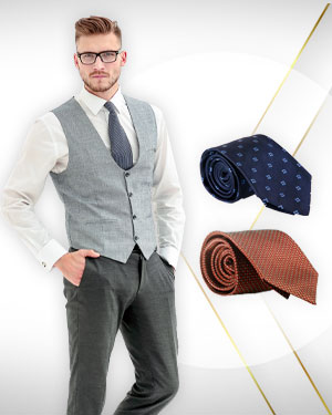 Two English style contemporary waistcoats and 2 Neckties for men From Exclusive Collection