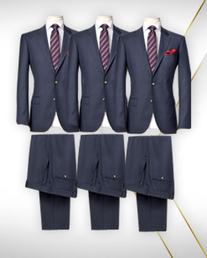 3 Suits, 3 Extra Pairs of Pants and Get 3 FREE Shirts from our Exclusive collection. 