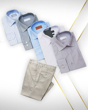 6 Business Dress Shirts from our Exclusive Collection and Get 1 Pants FREE from our Exclusive Collection.