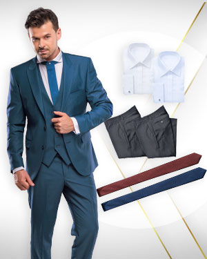 The Mixed Doubles Exclusive - 2 Three Piece Suits, 2 Pants, 2 Cotton Shirts and 3 Neckties from our Exclusive Collections