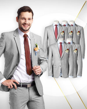 The Wedding Six - 5 Groomsmen's Suits 1 Groom's Suit  and 2 Neckties - for the Full Wedding Party - from fabrics in our CLASSIC COLLECTIONS