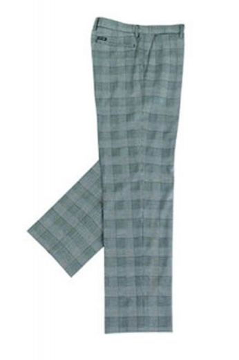 Style no.11318 - A snug fit made to measure pair of plaid golf pants with a flat front, slash front pockets, back pockets with zippers, and hand sewed cuff hems.