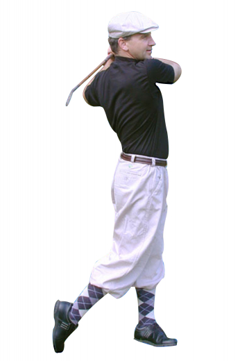 White cotton custom tailored flat front chino golf pants made in a baggy fit for comfort with front slash pockets and double piped back pockets. Thes great golf chinos also have a hand-sewn track stitch on the seam and elastic cuffs.