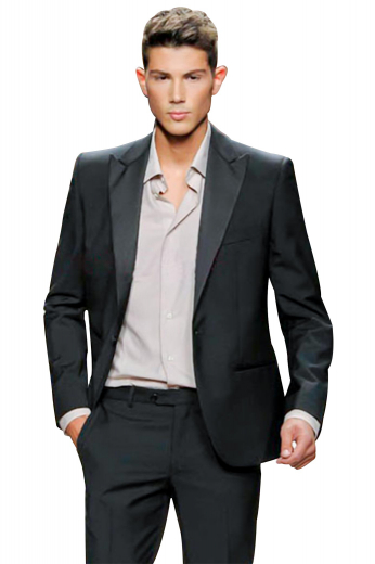 A blend of the finest wool and cashmere, this mens suit is made up of a single breasted one button suit jacket with pressed peak lapels and reverse pleat high waisted suit pants.