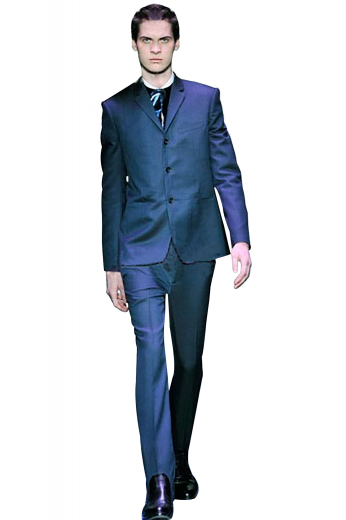 A hand-tailored slim cut suit made from beautiful sharkskin wool. This men's suit is made up of a three button slim ruled lapel suit jacket with a boutonniere and double piped lower pockets, a pair of elegantly sophisticated flat front pants complete this tailor-made classic.
