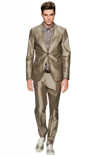 A single breasted two button suit jacket with hand molded shoulders for the ultimate comfort, paired with classically matching flat front suit pants with on-seam pockets.