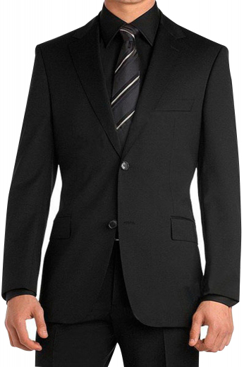 A custom tailored single breasted two button suit jacket with pressed notch lapels and a boutonniere, paired with slim cut reverse double pleat suit pants.
