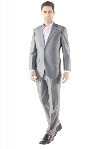 Inspired by traditional british style, this two piece men's suit is a perfect option for just about any occasion. This versatile two button fit features flap pockets, slightly wider notch lapel, regular jacket length with forward pleated pants and turn-ups.