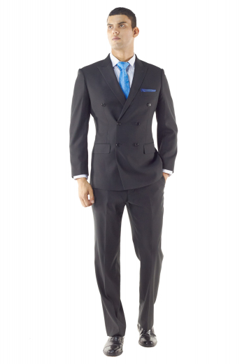 Traditional navy wool suit for men - custom made - three over six double breasted - side vents - navy wool flat front pants