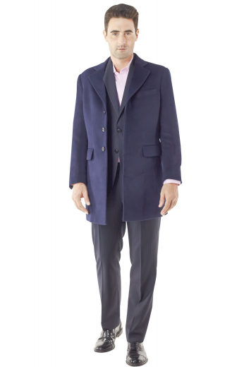 This custom overcoat makes an elegant, easily adaptable addition to any seasonal ensemble. Tailored with a comfortable slim fit, this three button piece features flap pockets, a soft shoulder, and notched lapels.