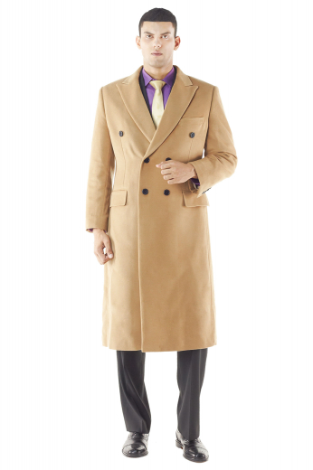 This custom made men's coat will undoubtedly make a bold statement wherever you go. Tailored in a well-defined double-breasted six by two button arrangement with flap pockets and wide peak lapels.