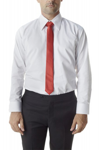 A custom tailored standard cut men's placket front plain back suit shirt with an Ainsley collar and rounded barrel cuffs for elegant sophistication.