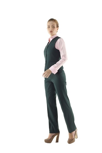 Beautifully hand sewn bespoke vests with angled V cut bottoms and five matching front buttons to close. These made to measure dark green V neck vests with handmade slanted flapped lower pockets look bewitching with matching custom pants and slim cut shirts.