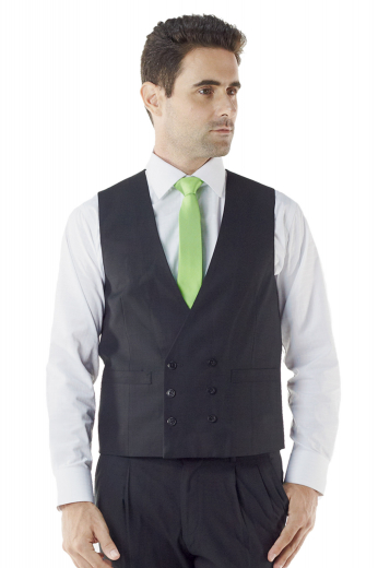 Check out this gorgeous made to measure double breasted 6-button waistcoat made by expert tailors and featuring welt pockets, no lapels and medium gorge. This men’s custom vest is perfect for adding some refined flair to any look.