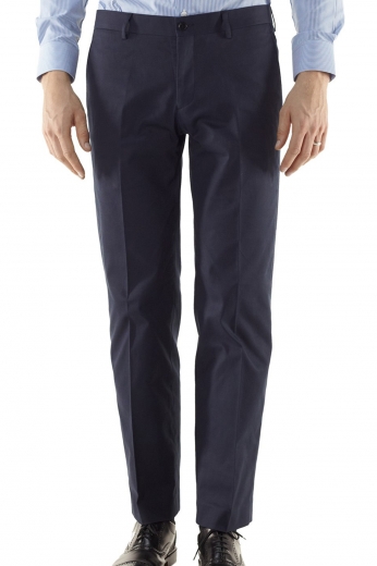 Made from a luxury blend of Italian wool and cashmere in a gorgeously handsome navy color are these bespoke standard fit men's pants with a custom made flat front pleat design, front slash pockets, handmade standard belt loops, zipper fly and made to measure two-point button closure waistband.


