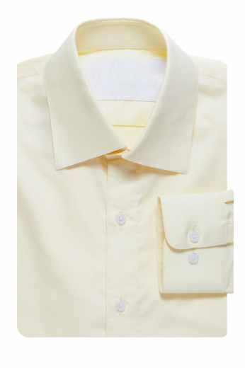 A handmade slim cut men's dress shirt with an Ainsley collar and rounded barrel cuffs, featuring an elegantly plain front and back for a simply elegant finish.