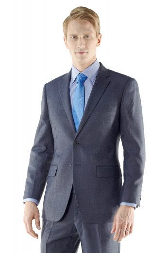 Look well dressed in this tailored mens custom jacket two piece in metallic blue. This made to measure single breasted two-button suit jacket comes with handmade notch lapels and custom made welted upper pocket.