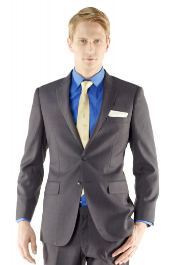 Check out this men's custom made dark grey blazer in a tailored cut with 2.75 inch notch lapels, two handmade buttons and made to measure center vents.

