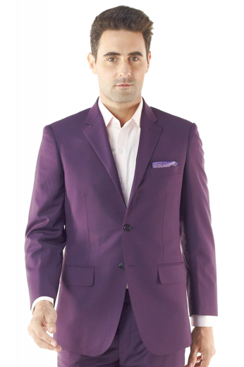 This custom tailored suit single breasted jacket is beautifully handmade by expert tailors for the fashionable man. Made in the finest wool gabardine in a comfortable fit two button style, this bespoke custom suit jacket features tailor made straight edge lapel finish, made to measure center vent and notch lapels.