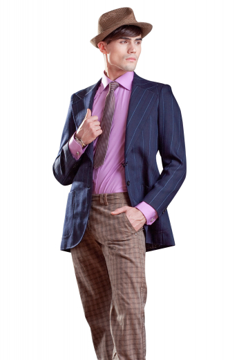 A handmade single breasted two button blazer with made to order straight-edged notch lapels, a tailor made boutonniere on the left lapel, custom made rounded lower patch pockets, and a center vent made for fashion-forward men.



