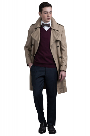 A pair of formal navy slim cut made to measure flat front suit pants with handmade front slash pockets, two tailored hand-sewn back pockets, and custom made extended belt loops.