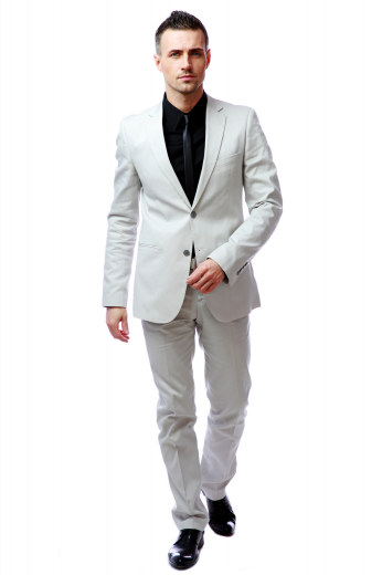 Casually formal summer look in this white tailor made mens suit custom made to perfection in a tailored yet comfortable cut. It comes with bespoke flat front pants and made to measure slim cut single breasted jacket. Order online for free worldwide shipping and unlimited customizations.



