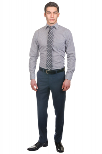 A youthful and trendy men's custom made shirt with made to order barrel cuffs, a handmade semi spread collar and no pockets, finished off with a custom made plain back and a tailored placket front.