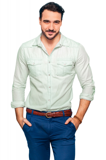 A custom made soft cotton slim-cut grey dress shirt with a tailor made Ainsley collar and made to order square barrel cuffs, two handmade box pleated flap pockets, and a western yoke.