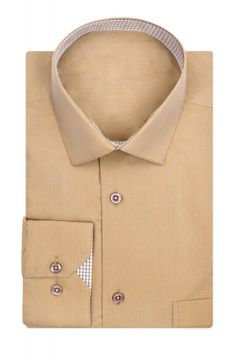 Men’s classic slim fit one pocket bespoke dress shirt with a made to order semi spread collar and elegant custom made inner contrast.