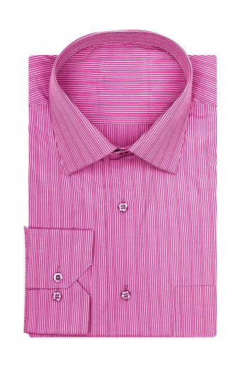 This salmon mens custom shirt has been beautifully handmade with one pocket, made to order mitered barrel cuffs, tailor made French fly and tailored unpleated back for a clean and professional look.

