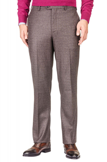 These super elegant mens handmade dress pants in 130s wool are fabricated to display an iconic waistband that's extended with a button to adhere to men of all sizes. These mens tailor made grey dress slacks have a flat front, 2 on-seam front pockets, and 2 delicately sewn welted back pockets on both the sides with 2 buttons through both the pockets. These mens bespoke wool dress pants also have intricately hand sewn cuff hems and a zipper fly. You can buy these mens custom made grey dress slacks at My Custom Tailor. 