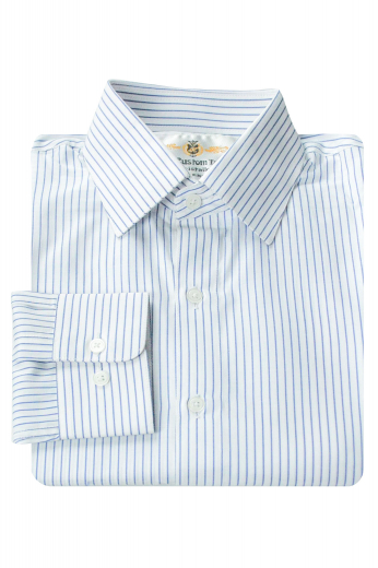 This custom made Wall Street striped shirt is a must-have for your professional wardrobe. It features a tailor made Ainsley collar for classic comfort, and a handmade placket front for a classy edge.

