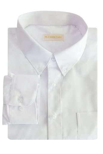 This mens handmade white cotton shirt has enticing features like a stunning button down collar with 3 inch wide collar points and 2 elegantly hand sewn barrel cuffs on the sleeve ends. Look every bit handsome in this mens bespoke slim fit business shirt that you can wear to interviews, meetings, and every other corporate event. With 1 standard pocket on the left and a plain back, this mens tailor made slim fit white dress shirt has a stunning placket front. You can buy this mens bespoke formal cotton shirt at My Custom Tailor.