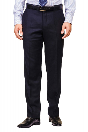 These iconic mens handmade dark blue formal pants in 180s wool are perfect daily wear slacks with a comfortable finish. With 2 on-seam vertical pockets and 2 back pockets, these mens bespoke wool dress pants feature an iconic pattern of hand sewn cuffs hems at the bottom, extended belt loops, a 2 point button and hook closure, and a zipper fly. You can buy these mens made to order dark blue dress pants at My Custom Tailor at affordable rates.