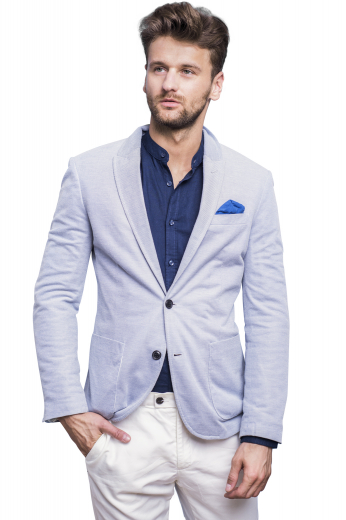 Flaunt a dapper look at work with this double breasted mens handmade grey blazer made with wool. Coming from the premium section of mens bespoke garments at My Custom Tailor, this made to order blazer puts on display slim ruled peak lapels, two lower pockets with flaps, and one upper welt pocket. Designed with rare specialities, the edges of the lapels and pockets can be neatly hand stitched upon request. Order online to include this slim fit single breasted blazer in your list of corporate wears this season. 