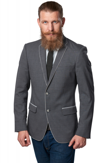 This must have handmade dark grey single breasted blazer for men from the premium range of linen wool fabric at My Custom Tailor is an elegant formal for trendsetters. It puts forth a fashionable trend of notch lapels and lower flapped pockets that can be order made to flaunt contrasting white trimming for a classic look. It reflects ease and comfort with a two button front closure and super soft texture. A fashion cult for sophistication and simplicity, this bespoke formal blazer can be worn to interviews as well as board meetin