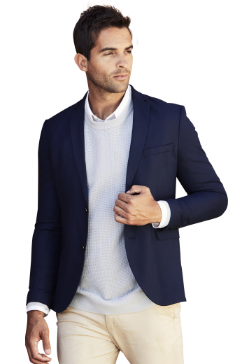 This bespoke navy blue mens blazer is an eye-tempting classic formal that's made to order with high-quality cashmere wool. It's best known for its elegant slim cut fit and hand sewn notch lapels that are comfortable as well as classy. It's a single-breasted formal attire that has a super comfortable two button front closure further festooned with an upper welted pocket and two lower pockets with flaps for safety. You must own one to develop a taste for sophisticated dressing.