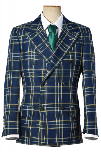 These men's uniform inspired plaid blazer is a fashionable twist on your everyday formal wear. It is tailor made in a fine wool and tweed and cut to a slim fit, featuring double breasted button closure and hand stitched lapels. 