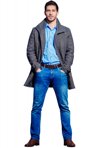 This men's charcoal coat is tailor made in a fine wool and tweed and cut to a slim fit, featuring a button closure, edge stitched lapels and pockets.