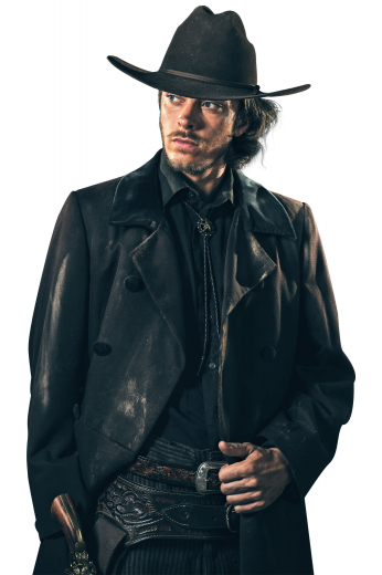 This men's black leather coat is made to measure in a fine wool and cut to a slim fit, featuring a double breasted button closure and edge stitched lapels.