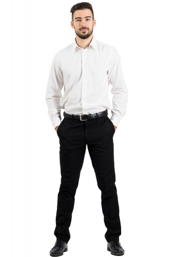 This men's slim cut white button down is tailor made in a fine linen blend and features an ainsley collar and rounded barrel cuffs. It is cut to a perfect fit and is a sleek option for all formal occasions!