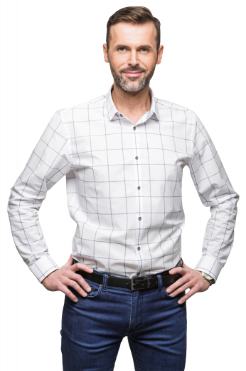 This men's slim cut tailored button up features an Ainsley collar and rounded barrel cuffs. This custom tailored men's shirt is a great buy and can be a great office wear. This men's shirt also features a placket front with extra class and sophistication.