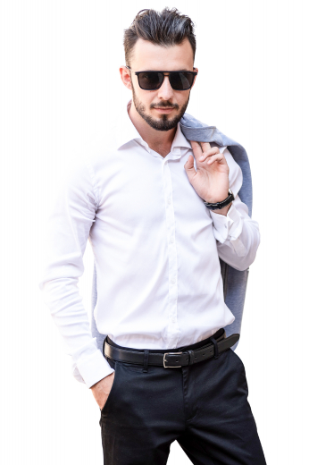 This men's handsome white button down is tailor made in a fine blend and cut to a slim fit, featuring rounded barrel cuffs and a placket front. It is great for any office or formal occasion!