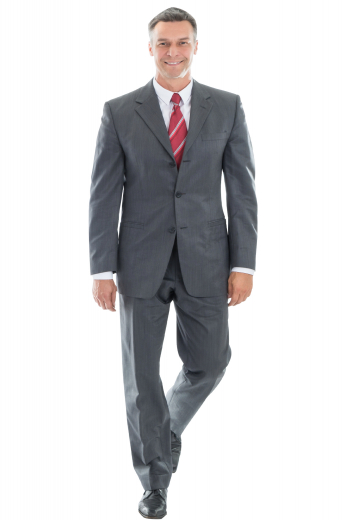 This grey men's suit is tailor made in a fine wool blend and cut to a slim fit, featuring a single breasted button closure, notch lapels, and slash pockets, perfect for all business events.