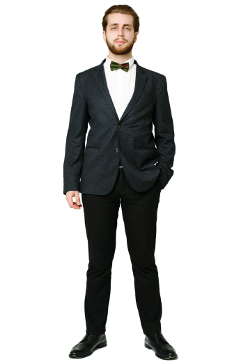 This men's pant suit is tailor made in a fine wool blend and cut in a slim fit, featuring high notch lapels, single breasted button closures, and hand sewn cuffs.
