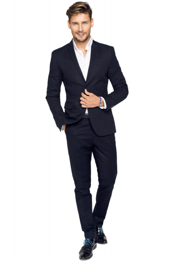 This men's pant suit is tailor made in a fine wool blend and cut to a slim fit, featuring a single breasted button closure, peak lapels, and piped pockets.